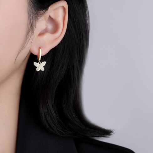 SLUYNZ 925 Sterling Silver CZ Buffterfly Hoop Earrings for Women Teens Sparkling Butterfly Hoop Earrings Huggie Drop in Kuwait