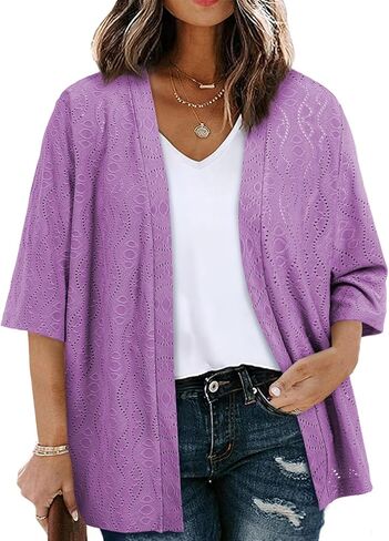 Eytino Plus Size Cardigan for Women Half Sleeve Knitted Jacquard Summer Kimono Cover up Tops(1X-5X) in Saudi Arabia