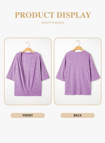 Eytino Plus Size Cardigan for Women Half Sleeve Knitted Jacquard Summer Kimono Cover up Tops(1X-5X) in Saudi Arabia