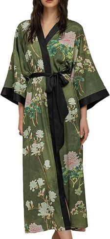Women Silk Robe Satin Kimono Robes Japanese Style Nightwear - Lightweight & Breathable, Lounging & Relaxing - One Size in Kuwait