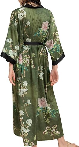 Women Silk Robe Satin Kimono Robes Japanese Style Nightwear - Lightweight & Breathable, Lounging & Relaxing - One Size in Kuwait