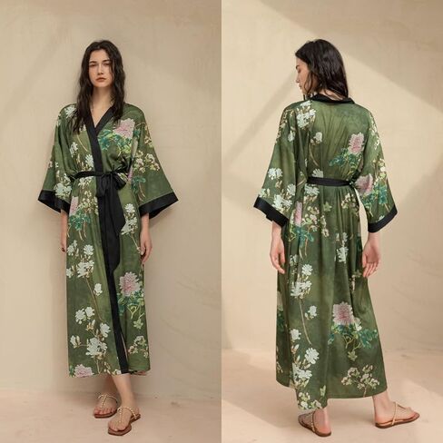 Women Silk Robe Satin Kimono Robes Japanese Style Nightwear - Lightweight & Breathable, Lounging & Relaxing - One Size in Kuwait