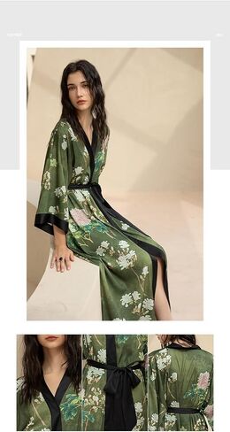 Women Silk Robe Satin Kimono Robes Japanese Style Nightwear - Lightweight & Breathable, Lounging & Relaxing - One Size in Kuwait