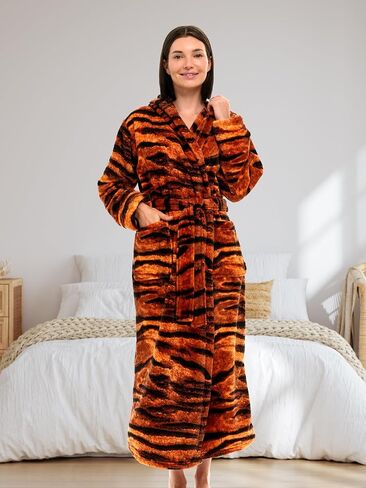 Alexander Del Rossa Women's Plush Fleece Robe with Hood, Warm Bathrobe 3X-4X Bengal Tiger Limited Edition (A0116A134X) in Saudi Arabia