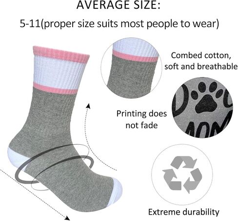 Ziyouza Cat Mom Socks, Gift for Cat Pet Owner, Cat Mother, Cat Mama, Cat Lovers, Kitty Lovers, Novelty Gift for Thanksgiving Christmas Birthday Mother's Day, 1 Pair-37, Light Gray Pink, 5.5-11 in Kuwait