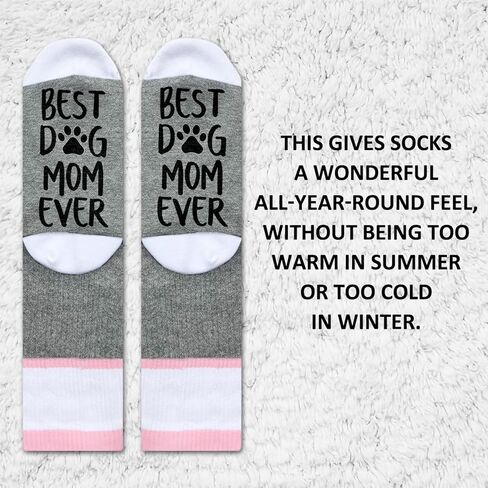 Ziyouza Cat Mom Socks, Gift for Cat Pet Owner, Cat Mother, Cat Mama, Cat Lovers, Kitty Lovers, Novelty Gift for Thanksgiving Christmas Birthday Mother's Day, 1 Pair-37, Light Gray Pink, 5.5-11 in Kuwait