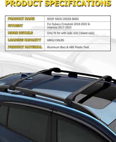 قضبان عرضية لرف السقف من AUXMART تناسب Subaru Crosstrek 2018-2022 Impreza 2017-2023 رف قضبان الأمتعة المصنوعة من الألومنيوم مع حاجز جانبي (قضبان مرتفعة) in Kuwait