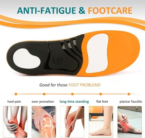 Plantar Fasciitis Insoles for Standing All Day, Heavy Duty High Arch Suppport Pain Reflief Orthotic Insert for Flat Feet Women Men Work Boots Shoe (Black, L | Men 10.5-12/WOMEN 11.5-13) in Saudi Arabia