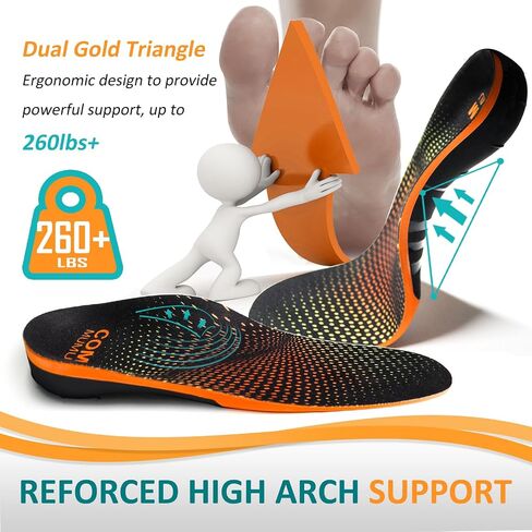 Plantar Fasciitis Insoles for Standing All Day, Heavy Duty High Arch Suppport Pain Reflief Orthotic Insert for Flat Feet Women Men Work Boots Shoe (Black, L | Men 10.5-12/WOMEN 11.5-13) in Saudi Arabia