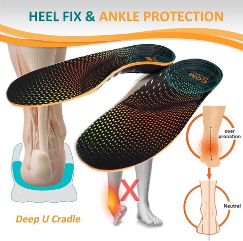 Plantar Fasciitis Insoles for Standing All Day, Heavy Duty High Arch Suppport Pain Reflief Orthotic Insert for Flat Feet Women Men Work Boots Shoe (Black, L | Men 10.5-12/WOMEN 11.5-13) in Saudi Arabia