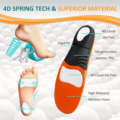 Plantar Fasciitis Insoles for Standing All Day, Heavy Duty High Arch Suppport Pain Reflief Orthotic Insert for Flat Feet Women Men Work Boots Shoe (Black, L | Men 10.5-12/WOMEN 11.5-13) in Saudi Arabia