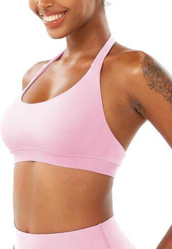 YEOREO SoftHue Women Halter Sports Bra Workout Seamless Padded Basic Bra Open Back Yoga Gym Crop Top in Kuwait
