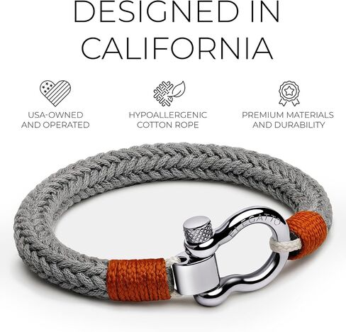 Elegatto Orion Premium Rope Bracelet for Men | Natural Cotton Finish and Sterling Silver Polished Stainless Steel Horseshoe Shackle Closure | Men’s Designer Bracelets in Kuwait