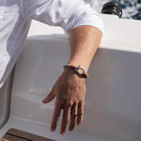 Elegatto Orion Premium Rope Bracelet for Men | Natural Cotton Finish and Sterling Silver Polished Stainless Steel Horseshoe Shackle Closure | Men’s Designer Bracelets in Kuwait