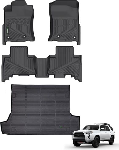 سجادات أرضية ANBINGO وبطانة شحن لسيارة Toyota 4Runner 2013-2025 (تناسب فقط 7 مقاعد)، سجادات أرضية 4Runner مناسبة لجميع الأحوال الجوية، الصف الأول والثاني والخلفي، مجموعة كاملة من 4 ملحقات باللون الأسود in Kuwait