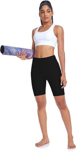 SEEMLY High Waisted Yoga Shorts for Women Tummy Control Fitness Athletic Workout Running Shorts with Deep Pockets in Kuwait