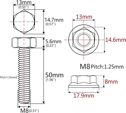 مسمار ضبط سلسلة سبائك التيتانيوم للدراجات النارية زوج واحد M8x1.25mm صواميل ومسامير موتوكروس (لون التيتانيوم العادي، مع صواميل رأس شفة) in Saudi Arabia
