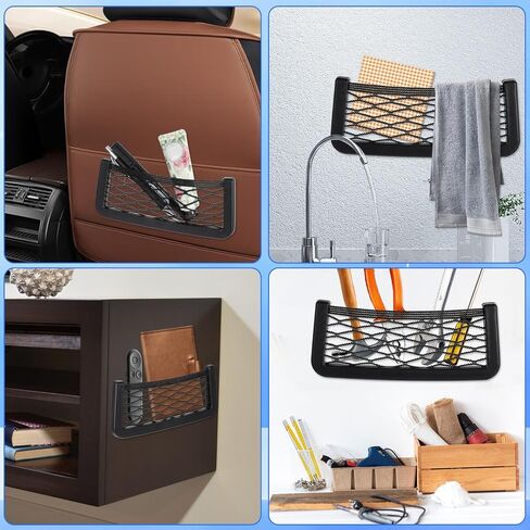 2pcs Plastic Car Net Pocket 7.87 X 3.14inch Self-Adhesive Multifunctional Car Storage Net,Car Net Pocket Phone Car Mesh Net Holder for Most Vehicle Interior in Saudi Arabia