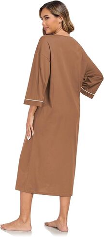 COLORFULLEAF 100% Cotton Zipper Robes for Women 3/4 Sleeve Bathrobe Lightweight with Pockets Loungewear in Kuwait