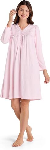 ثوب نوم نسائي من Miss Elaine، ثوب محبوك على شكل قرص العسل بأكمام طويلة ورقبة دائرية، ملابس نوم وملابس نوم نسائية (صغير صغير، وردي) in Kuwait