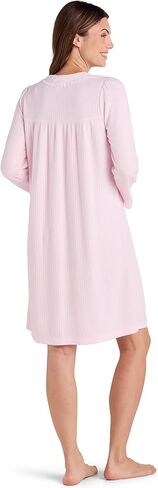 ثوب نوم نسائي من Miss Elaine، ثوب محبوك على شكل قرص العسل بأكمام طويلة ورقبة دائرية، ملابس نوم وملابس نوم نسائية (صغير صغير، وردي) in Kuwait