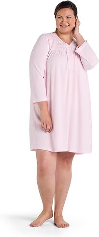 ثوب نوم نسائي من Miss Elaine، ثوب محبوك على شكل قرص العسل بأكمام طويلة ورقبة دائرية، ملابس نوم وملابس نوم نسائية (صغير صغير، وردي) in Kuwait