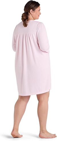 ثوب نوم نسائي من Miss Elaine، ثوب محبوك على شكل قرص العسل بأكمام طويلة ورقبة دائرية، ملابس نوم وملابس نوم نسائية (صغير صغير، وردي) in Kuwait