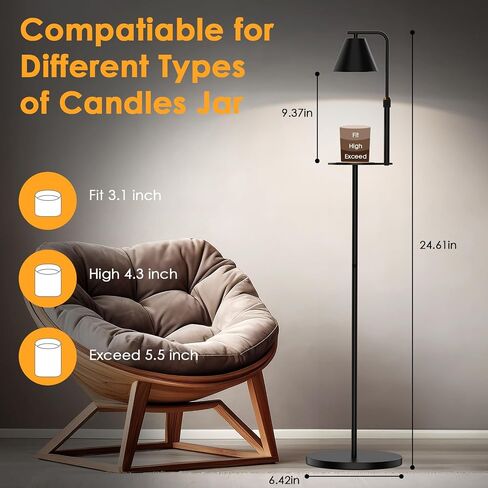 Adjustable Floor Lamp Candle Warmer Lamp, Electric Candle Lamp Warmer with Timer, Diammable Wax Melt Warmer with 2 Halogen Bulbs for Women House Warming Gift New Home Decor in Kuwait