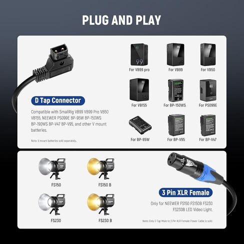 Neewer 6ft/1.8m D-Tap Male to 4 Pin XLR Female Power Cable PL60C Continuous LED Video Light, NC011 in Saudi Arabia