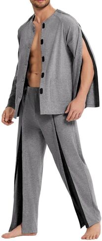 Deyeek Post Shoulder Surgery Shirts for Men Chemo Port Shirts Dialysis Patient Care Tear Away Cotton Pajamas Set in Kuwait
