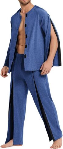 Deyeek Post Shoulder Surgery Shirts for Men Chemo Port Shirts Dialysis Patient Care Tear Away Cotton Pajamas Set in Kuwait
