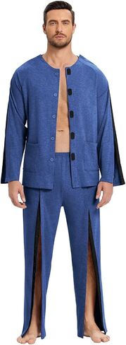 Deyeek Post Shoulder Surgery Shirts for Men Chemo Port Shirts Dialysis Patient Care Tear Away Cotton Pajamas Set in Kuwait