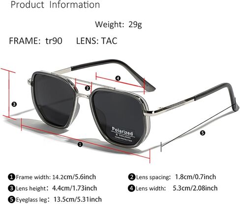 Polarized TR90 Sunglasses Vintage Square Flattop Sun Glasses Double Bridge Metal UV400 Eyewears in Saudi Arabia