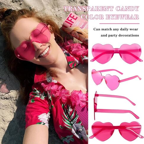 SUNOVELTIES 18 Heart Shape Rimless Sunglasses Transparent Candy Color Party Glasses Colored Eyewear for Women in Kuwait