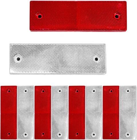 10 PCS Rectangular Safety Reflectors, Plastic Self Adhesive Safety Warning Reflective Stickers, Universal Stick-on Rear Safety Reflectors for Most Vehicles, Car Accessories (Red+White) in Kuwait
