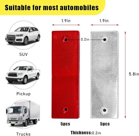 10 PCS Rectangular Safety Reflectors, Plastic Self Adhesive Safety Warning Reflective Stickers, Universal Stick-on Rear Safety Reflectors for Most Vehicles, Car Accessories (Red+White) in Kuwait