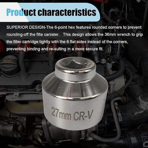 27mm Oil Filter Wrench, 3/8" Drive Socket Wrench, 6 Point Oil Filter Removal Tool, Chrome Vanadium Steel Wrench for Mercedes, Mini, Volvo, Audi, Porsche (27 mm) in Saudi Arabia