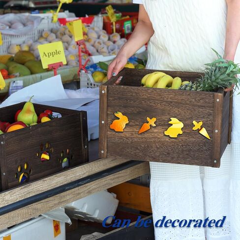 Wooden Crates, Farmhouse Wooden Crates for Storage with Carved Cute Patten, Solid Wood Crates for Display, Durable & Handmade Large Wooden Crate, Wooden Boxes for Decor, 2 Pack, Brown in Saudi Arabia