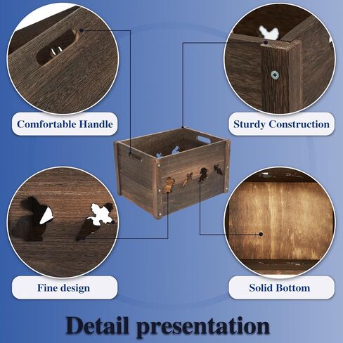 Wooden Crates, Farmhouse Wooden Crates for Storage with Carved Cute Patten, Solid Wood Crates for Display, Durable & Handmade Large Wooden Crate, Wooden Boxes for Decor, 2 Pack, Brown in Saudi Arabia