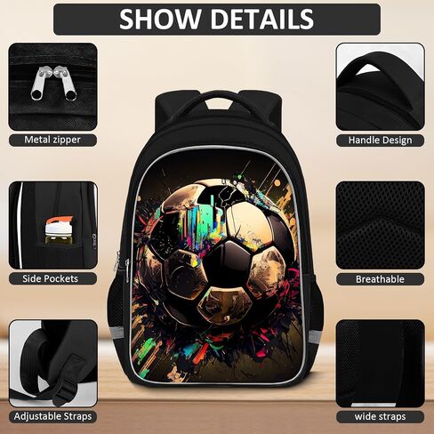 School Backpack For Boys - 4pcs Soccer s Boys Backpack With Lunch Box And Pencil Case For Kids Children Teens Elementary Middle School - Boys Backpacks Ages 6-18，17″ Sports Bookbag Travel Back Pack in Kuwait