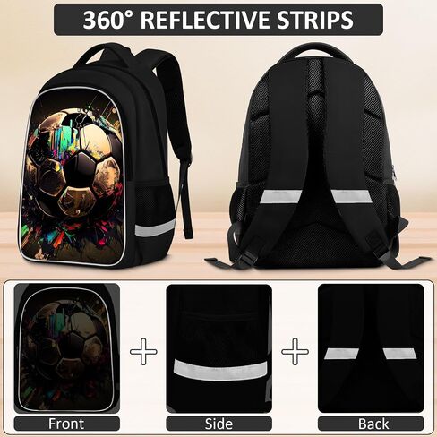 School Backpack For Boys - 4pcs Soccer s Boys Backpack With Lunch Box And Pencil Case For Kids Children Teens Elementary Middle School - Boys Backpacks Ages 6-18，17″ Sports Bookbag Travel Back Pack in Kuwait