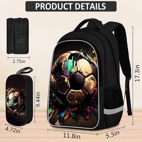 School Backpack For Boys - 4pcs Soccer s Boys Backpack With Lunch Box And Pencil Case For Kids Children Teens Elementary Middle School - Boys Backpacks Ages 6-18，17″ Sports Bookbag Travel Back Pack in Kuwait