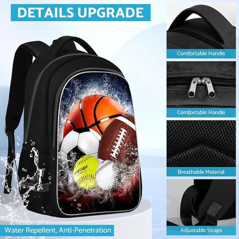 School Backpack For Boys - 4pcs Soccer s Boys Backpack With Lunch Box And Pencil Case For Kids Children Teens Elementary Middle School - Boys Backpacks Ages 6-18，17″ Sports Bookbag Travel Back Pack in Kuwait