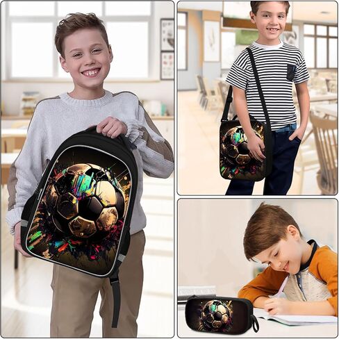 School Backpack For Boys - 4pcs Soccer s Boys Backpack With Lunch Box And Pencil Case For Kids Children Teens Elementary Middle School - Boys Backpacks Ages 6-18，17″ Sports Bookbag Travel Back Pack in Kuwait
