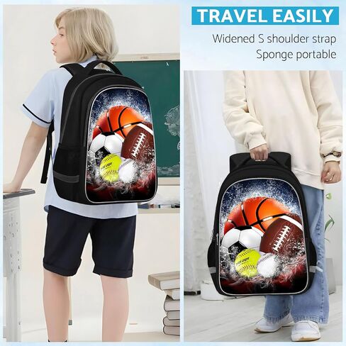 School Backpack For Boys - 4pcs Soccer s Boys Backpack With Lunch Box And Pencil Case For Kids Children Teens Elementary Middle School - Boys Backpacks Ages 6-18，17″ Sports Bookbag Travel Back Pack in Kuwait