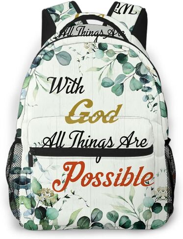 Bible Backpack Sage Green Floral Backpack Christian Gifts Back to School Bag with God All Things are Possible Bookbag for Women Kids Girls Boys Teens in Saudi Arabia