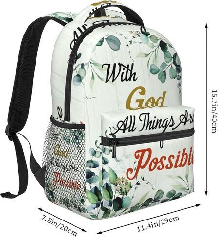 Bible Backpack Sage Green Floral Backpack Christian Gifts Back to School Bag with God All Things are Possible Bookbag for Women Kids Girls Boys Teens in Saudi Arabia