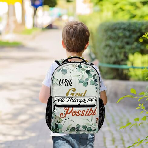 Bible Backpack Sage Green Floral Backpack Christian Gifts Back to School Bag with God All Things are Possible Bookbag for Women Kids Girls Boys Teens in Saudi Arabia