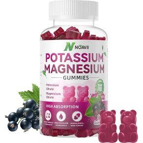 Potassium Magnesium Gummies, New Formula Calm Magnesium Glycinate Gummies, Chewable Gummy Supplements for Leg Cramps & Muscle, Elderberry Flavor 90 Count