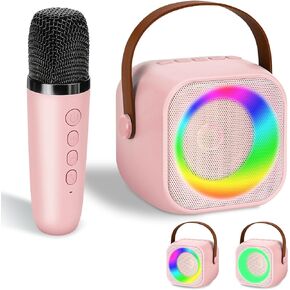 Karaoke Machine for Kids, POIUNA Bluetooth Karaoke Machine for Adult with 2 Wireless Microphones with Colorful Lights, Gift Toys for Kids Girls 4, 5, 6, 7, 8, 9, 10 +Year Old Christmas Birthday Pink